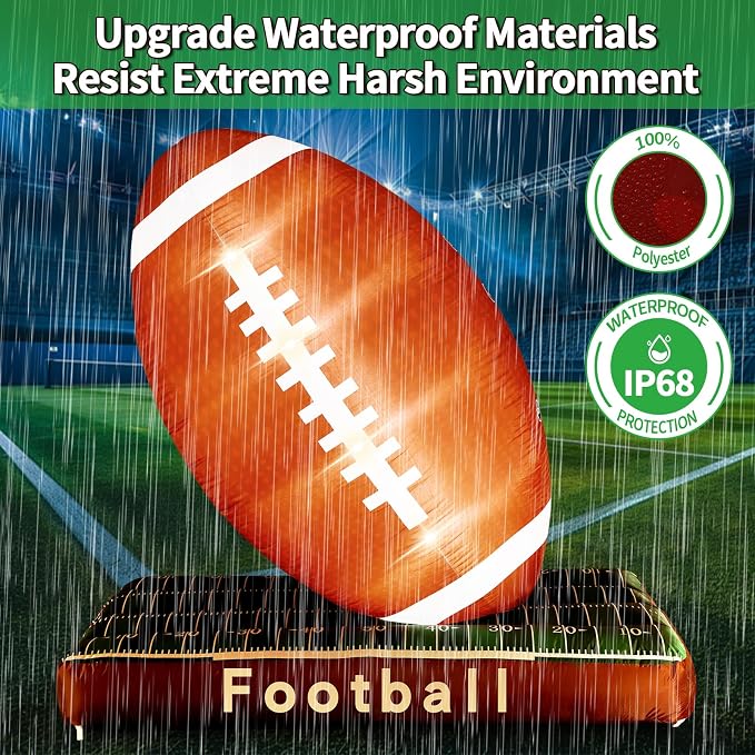 6Ft Tall Large Glow in The Dark Football Party Decorations, Blow Up Football with Built-in LED Light, Inflatable Light Up Football for Outdoor Yard