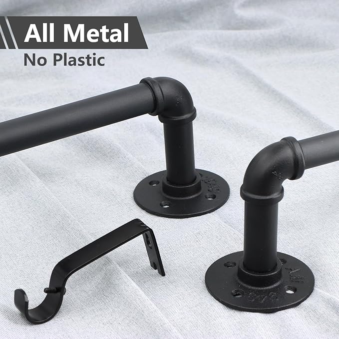 Refrze Curtain Rods for Windows 66 to 120 Inch, 1" Black Industrial Wrap Around, Adjustable Heavy Duty Blackout Curtain Rods for Ceiling, Bedroom, Outdoor Patio