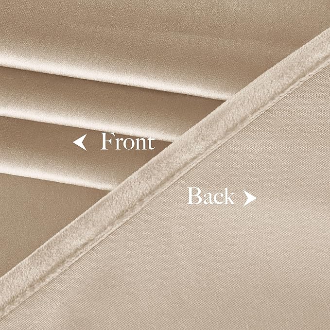 NICETOWN Beige Velvet Curtains 102 inches Long 52 inch Wide 2 Panels, Luxury Thick Window Treatments for Bedroom & Living Room & Playroom - Thermal Insulated Room Darkening Energy Saving Cat Proof