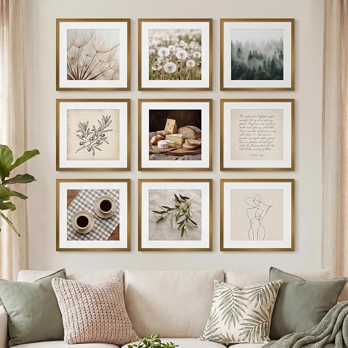 8x8 Square Picture Frame for 4x4 Photo, Minimalist Aluminum Frame, Bronze | Warm Bronze Square Frame with 4x4 Opening for Wall Display, Tabletop, or Gallery Wall | Wall Kit Included