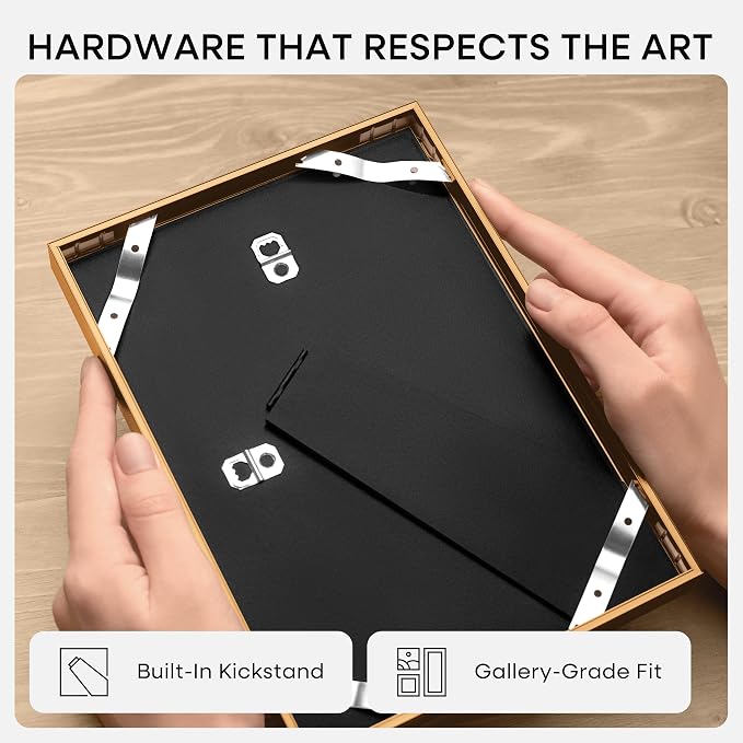 Homeforia 8x11 Picture Frame Bronze, High End Metal 8 x 11 Brass Frames with Mat 6 by 9 for Photo, 11x8 Frame Matted to 6x9 inch Print, 8by11 Wall or Tabletop Frame, Tempered Glass, Wall Kit, Set of 1