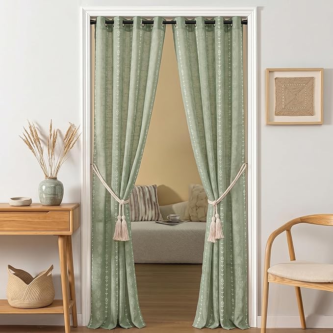 Sage Green Boho Farmhouse Curtains,Closet Curtain for Open Closet,Leaf Floral Botanical Curtains for Living Room Bedroom 84 Inches Long 2 Panels