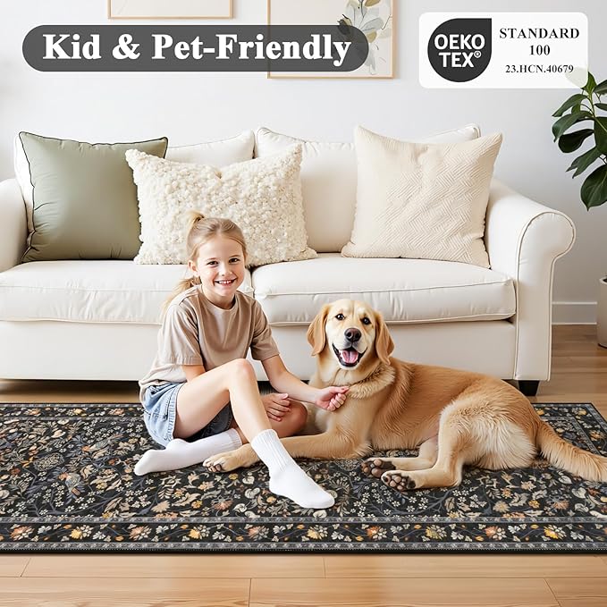 HEBE Washable Hallway Runner Rug 2'x 8' Non Slip Kitchen Rugs Runner, Low Pile Entryway Rug Laundry Room Mat Floral Carpet Runners for Hallways, Kitchen, Bathroom, Laundry, Bedside Rug