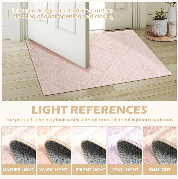 BESTSWEETIE Area Rug 9x12 Rug Machine Washable Non-Slip Low Pile Print Pattern Western Rug for Living Room Bedroom Entryway Tribal Series -Light Pink/Cream