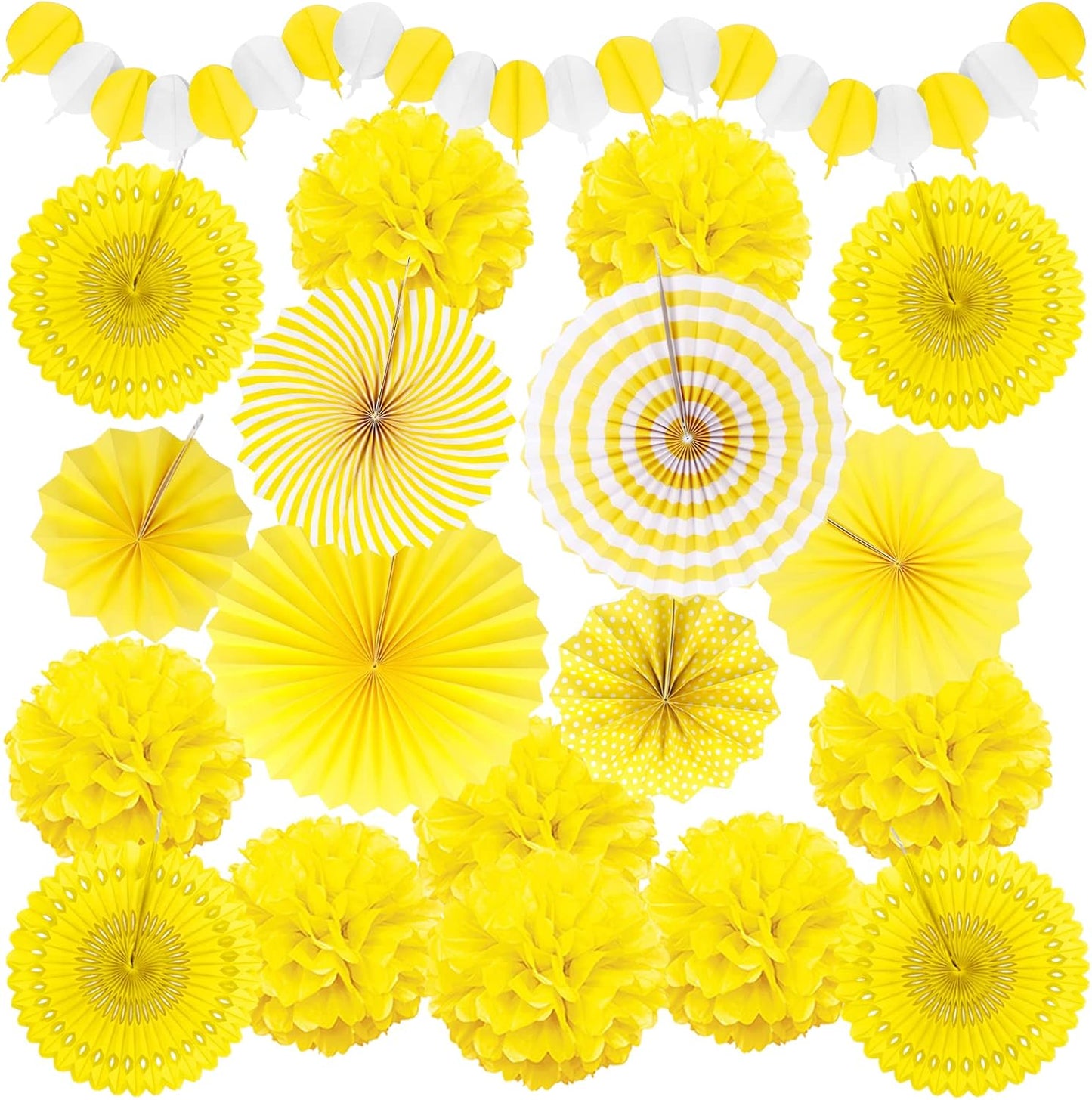Yellow Party Decorations, Papar Fans Pompoms Fans Garlands for Birthday Bridal Baby Shower Wedding Graduation Spring Festival Party Decorations