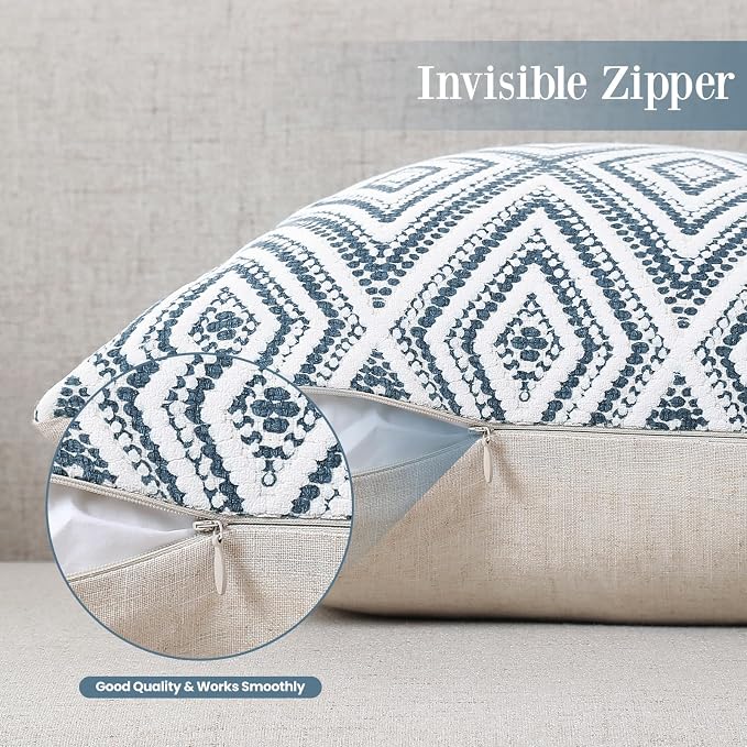 HPUK Throw Pillow Covers 18x18 Inch Set of 4, Linen Decorative Pillow Covers, Accent Cushion Covers for Couch Sofa Bed Bedroom Living Room Décor, Navy Blue