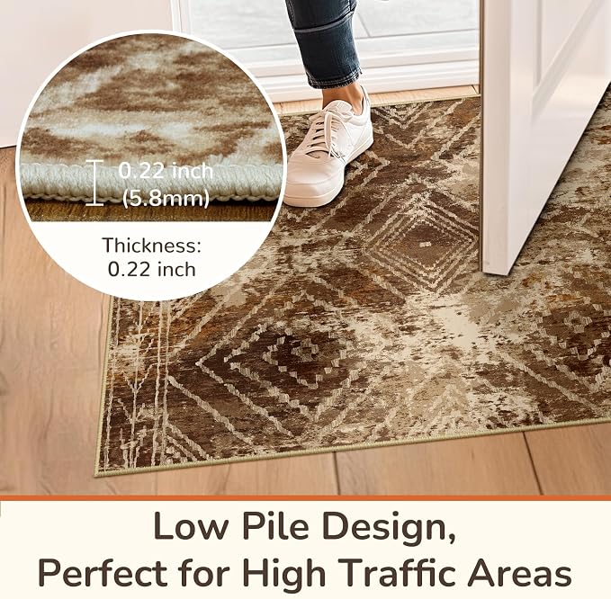 BESTSWEETIE Area Rug 4x6 Rug Machine Washable Non-Slip Low Pile Print Pattern Western Rug for Living Room Bedroom Entryway Tribal Series-Abstract/Cowhide