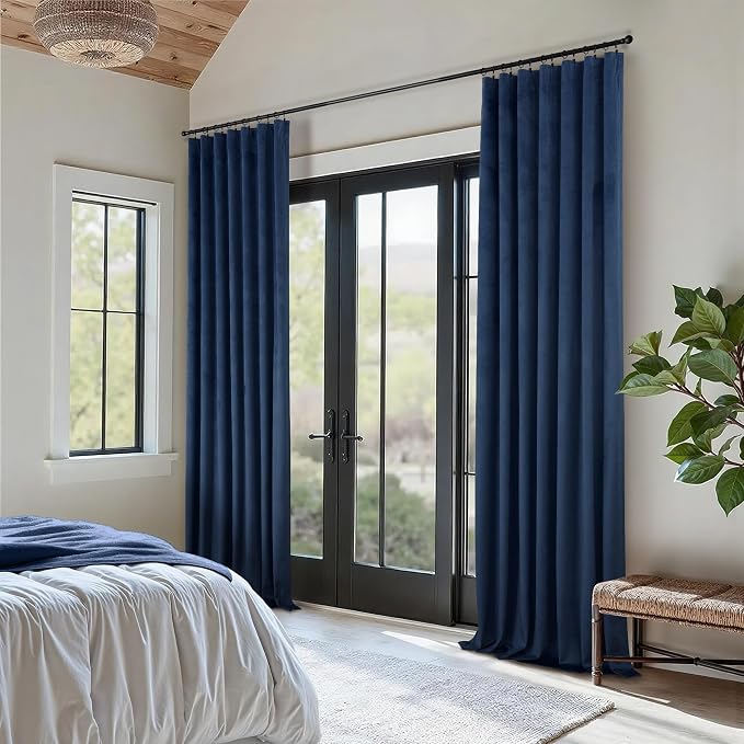 Navy Blue Velvet Curtains 63 Inches Long for Bedroom Nursery Room Darkening Thermal Insulating Window Satin Silk Textured Curtains for Living Room Door Victorian Retro Decor 52x63 Length 2 Panels Set