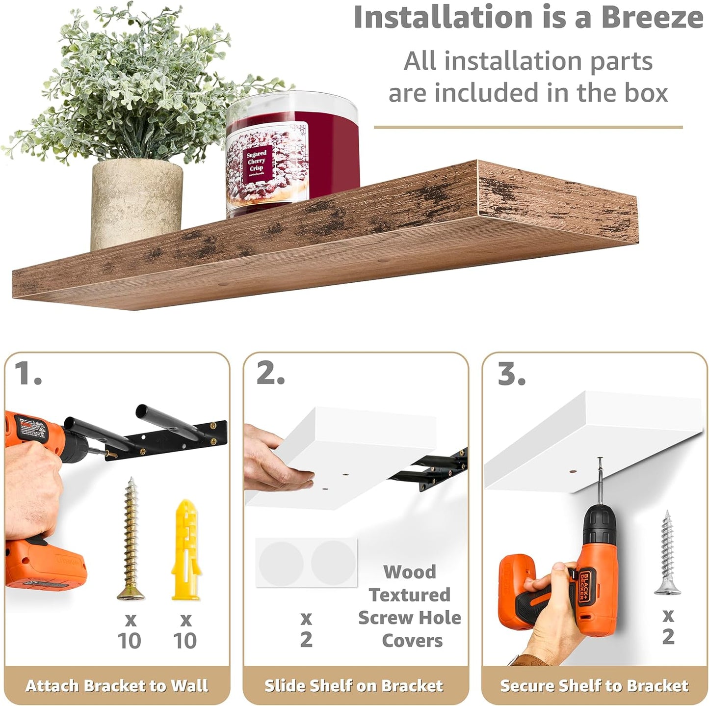 Sorbus Floating Shelves for Wall - 24" Bathroom Shelves, Wall Decor for Bedroom, Kitchen, Living Room, Home Decor & Book Storage - Mounted Floating Shelf with Invisible Brackets (Mahogany, 2 Pack)