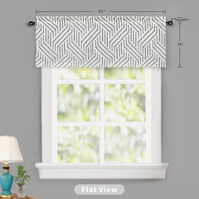 DriftAway Farmhouse Linen Lined Valance Double Layer Thermal Insulated Room Darkening Blackout Window Valances 3 Inch Rod Pocket Striped Kitchen Valance Single 52 Inch by 18 Inch Briony Black
