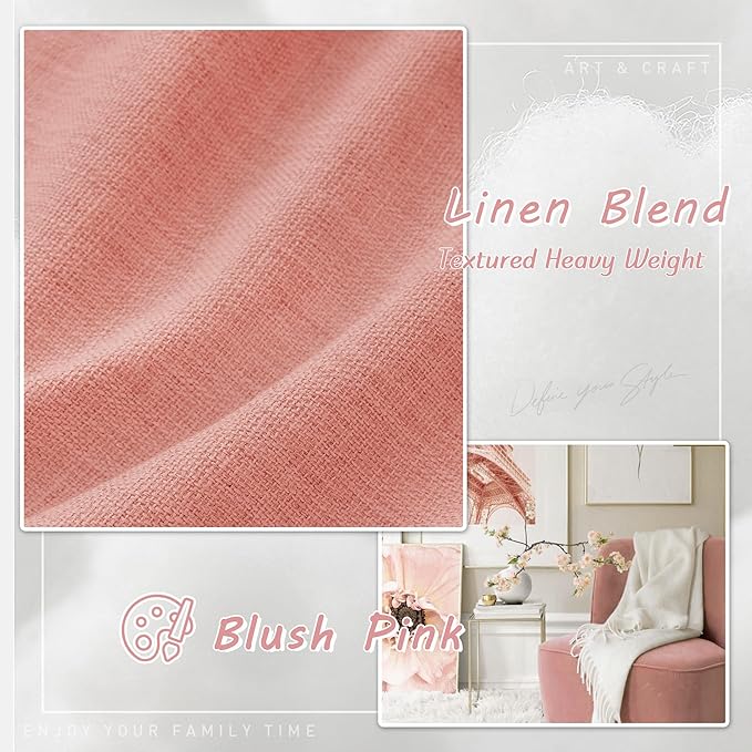 UHITECH Short Blackout Curtains 54 Inch Length 2 Panels Set for Bedroom Blush Pink Linen Textured Thermal 100% Black Out Curtains for Living Room with Back Tab Rod Pocket Track System