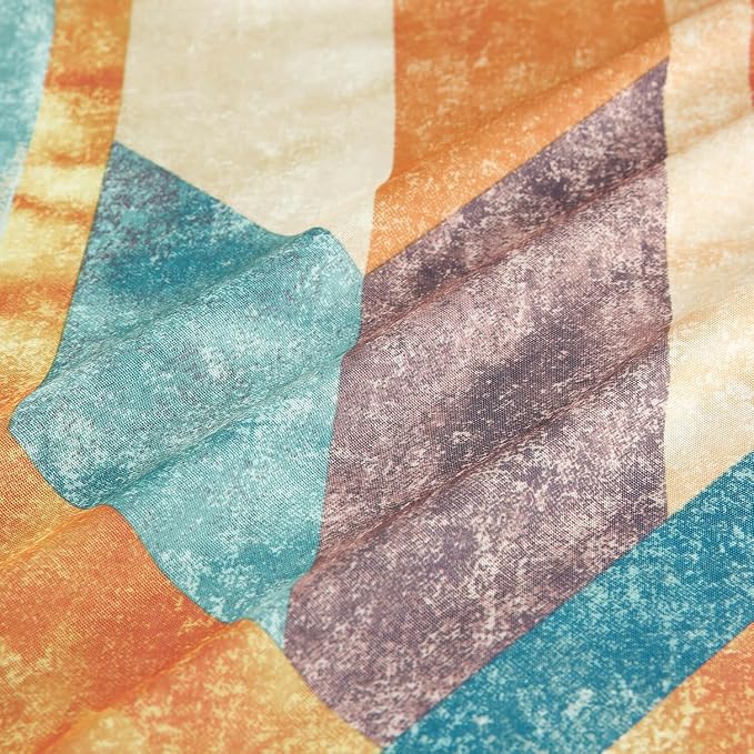 Leeva 50% Room Darkening Curtain, Extra Wide Orange Drape for Living Room 84 Inch Wide 1 Piece, Linen Textured Geometric Window Curtain for Home Office with Grommet