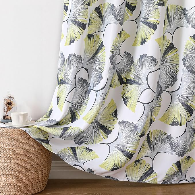 Joydeco Printed Curtains 84 inches Long,Light Yellow Floral Blackout Curtains for Living Room 2 Panels,52 x 84 inch Rod Pocket Thermal Insulated Bohemian Drapes for Farmhouse,Bedroom,White