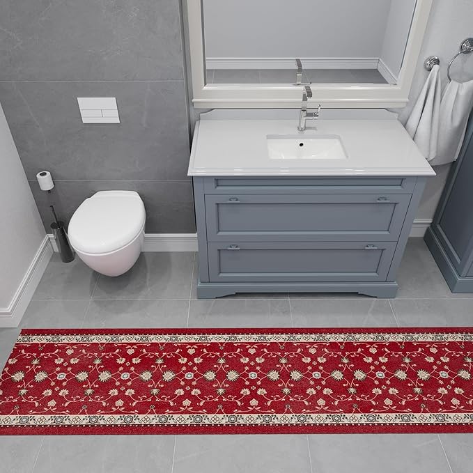 Ottomanson Mud Mat 2'7" x 4' Indoor Door Mat – Machine Washable Soft Non-Slip Rug, Quick Dry Low Pile Carpet for Kitchen, Bathroom & Entryway, Mahal Red