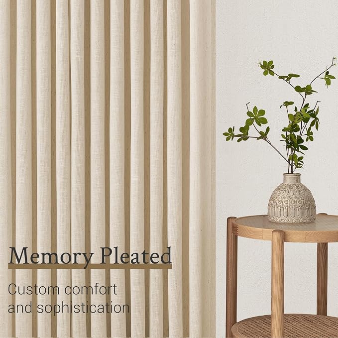 Topfinel 102 Inch Curtains 2 Panels Set,Two Packs Pinch Pleat Back Tab Linen Window Semi Sheer Privacy Thick Decorative Curtain Drapes for Living Room Bedroom,40x102 in Long,Sand Beige