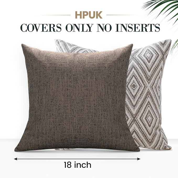 HPUK Throw Pillow Covers 18x18 Inch Set of 4, Linen Decorative Pillow Covers, Accent Cushion Covers for Couch Sofa Bed Bedroom Living Room Décor, Natural