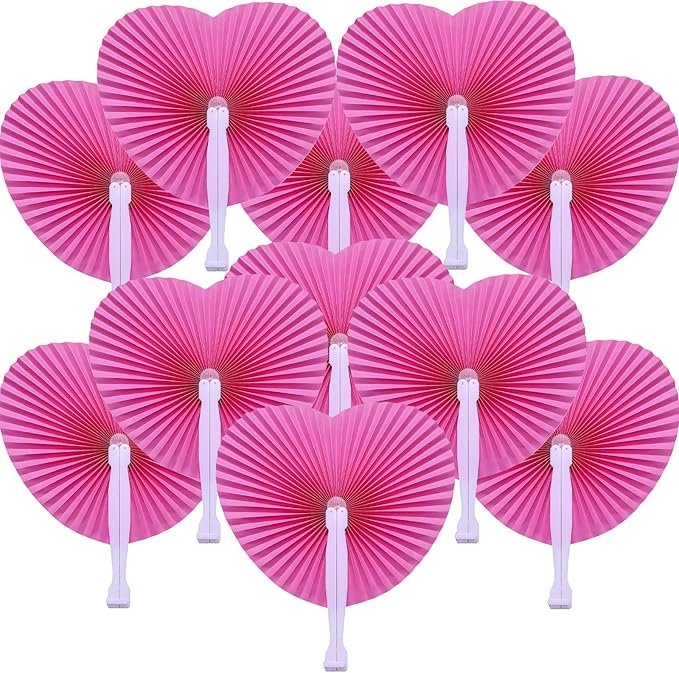 20 Pieces Pink Heart Paper Fans | Foldable Handheld Fans for Women,Folding Hand Fans for Wedding,Bridal Guest,Church,Party Favors,Dancing,Birthday,DIY