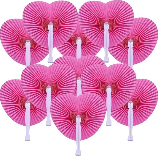 20 Pieces Pink Heart Paper Fans | Foldable Handheld Fans for Women,Folding Hand Fans for Wedding,Bridal Guest,Church,Party Favors,Dancing,Birthday,DIY