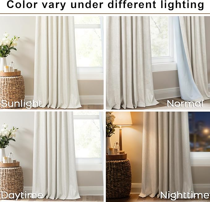 Mrs.Naturall 105 Inch Linen Pinch Pleated Blackout Curtains, Thermal Insulated & Noise Reducing Drapes for Bedroom Living Room, 42" W x 105" L, 2 Panels Set, Cream Natural, 104 Inch Long Curtains