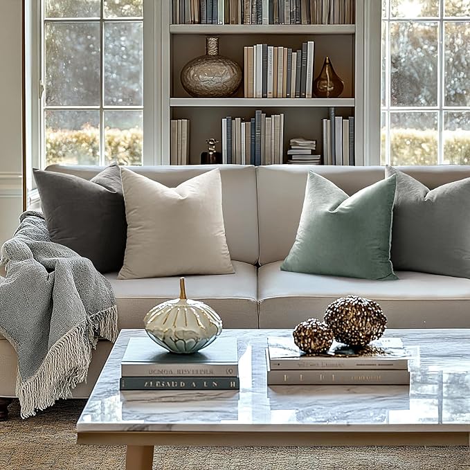 MIULEE Velvet Throw Pillow Covers 18x18 Inch, Pack of 2 - Blue Grey, Soft Solid Decorative Pillow Covers Cushion Cases Modern Luxury Home Decor for Spring Couch Sofa Bedroom Livingroom