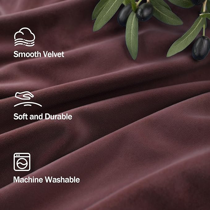 Room Darkening Luxurious Velvet Curtains Ruby Wine 108 Inches Long 2 Panel Noise Absorbing Thermal Insulating Drapes Feminine Curtains for Bedroom Holiday Party Backdrops Media Movie Theater Film Room