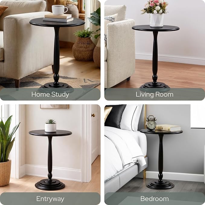 Convenience Concepts Classic Accents Amelia Spindle Table 18" - Traditional Solid Wood Round Side Accent, Display Pedestal for Transitional Living Room, Entryway, Hallway, or Bedroom, Black