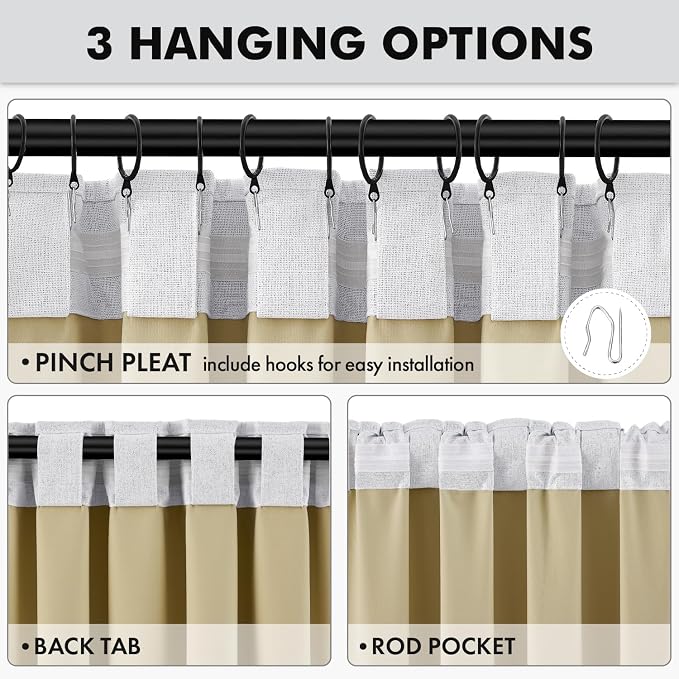 MIULEE 100% Blackout Linen Curtains for Bedroom, Grayish White Solid Luxury Decor Thermal Insulation Room Darkening Drapes for Living Room Back Tab Rod Pocket 42 x 72 Inches, 2 Panels