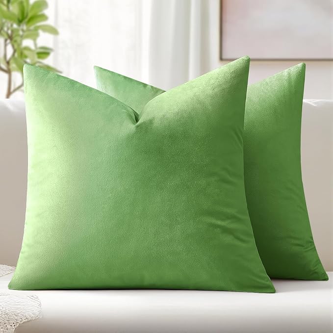MIULEE Velvet Throw Pillow Covers 18x18 Inch, Pack of 2 - Lime Green, Soft Solid Decorative Pillow Covers Cushion Cases Modern Luxury Home Decor for Spring Couch Sofa Bedroom Livingroom