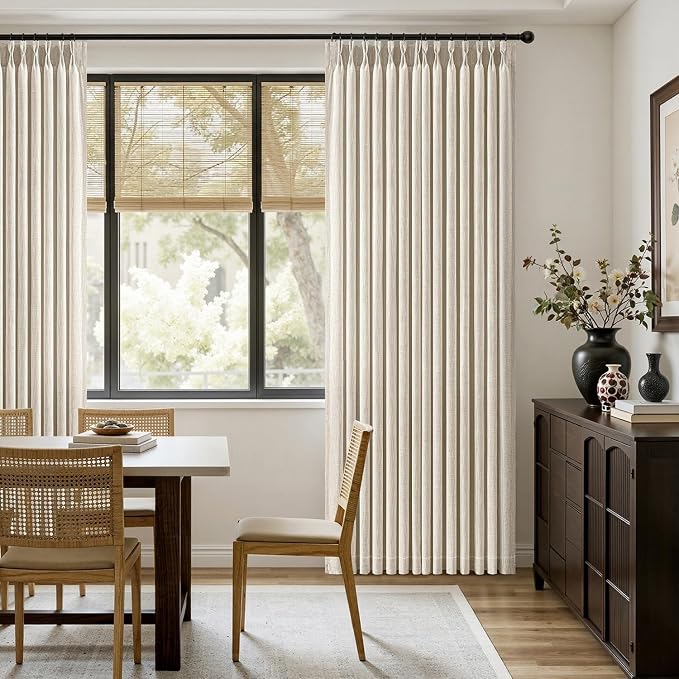 MIULEE Pinch Pleated Thick Linen Curtains 84 Inches Long 2 Panels for Living Room Bedroom, Linen Textured Memory Trained Drapes Pleat Back Tab Light Filtering Birch Window Curtains with Hooks&Rings