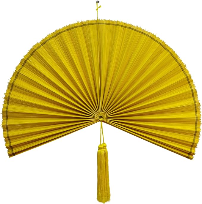 SUCHUBU Honey Yellow Wall Fan, 47" Premium Handwoven Bamboo Decor, Large Japanese Hanging Fan, Luxurious Asian Wall Art, Shimmering Boho Decor, Artisan Crafted Weaving (Yellow, Large)