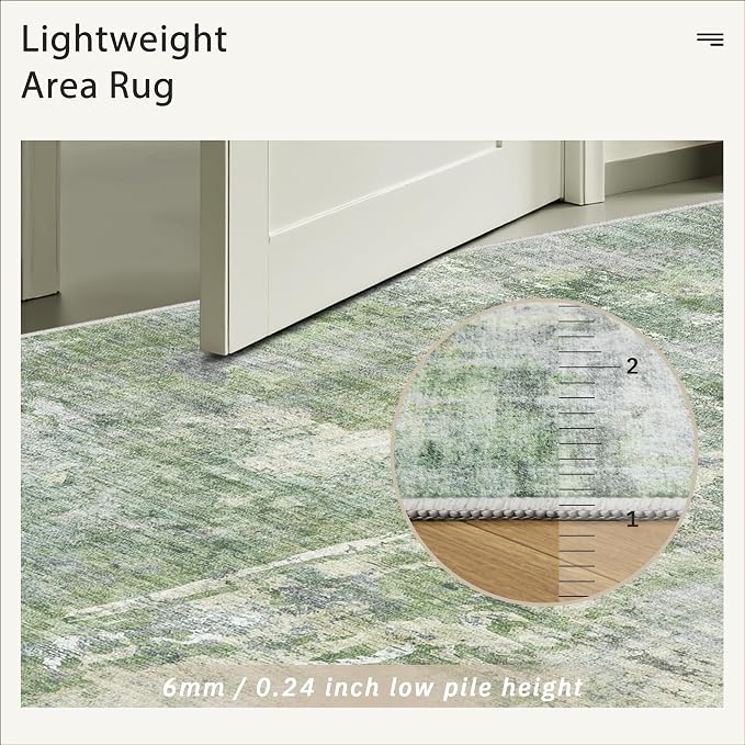 Soalmost Runner Rug 2x5 Washable Non-Slip Kitchen Runner Rugs for Bathroom Laundry Room Green/Ivory Vintage Floor Carpet Runners for Hallway Entryway