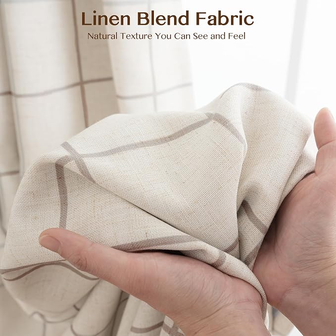 THREE GIRLS Pinch Pleated Plaid Curtains Blackout Linen Gingham Curtains for Living Room,Bedroom Checkered 72 Inches Long Double Layer 2 Panels Set Luxury and Modern Printed Design Darkening