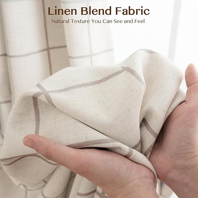 THREE GIRLS Pinch Pleated Plaid Curtains Blackout Linen Gingham Curtains for Living Room,Bedroom Checkered 100 Inches Long Double Layer 2 Panels Set Luxury and Modern Printed Design Darkening