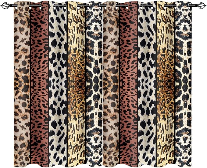 Wild Animal Print Curtain, Room Darkening Thermal Insulated Blackout Leopard Boa Window Drapes with Grommets for Living, Dining, Bedroom, Brown Leopard Print, 42"x 72", 2 Panels