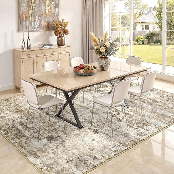 9x12 Area Rugs Washable Living Room Rug-No Slip Soft Carpets Modern Abstract Indoor Floor Stain Resistant Large Carpet for Bedroom Dining Room Farmhouse Nursery Home Office Brown