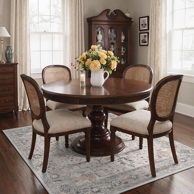 GENIMO 5x5 Area Rugs for Living Room, Machine Washable Rug, Non Slip Indoor Vintage Rug, Low Pile Lightweight Print Carpet for Bedroom Dining Room Home Office, Light Taupe Brown