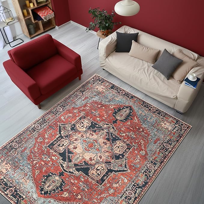 Keen Home Design 5x7 Rug - Machine Washable Area Rug with Non-Slip Backing, Ideal for Living Room, Dining Room, Bedroom - Vintage, Easy Clean, Durable, Low Pile Rug - (5' x 7')