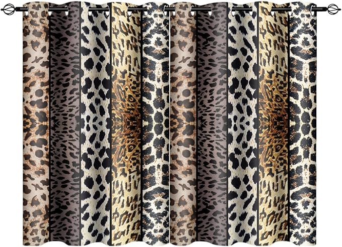 Wild Animal Print Curtain, Room Darkening Thermal Insulated Blackout Leopard Boa Window Drapes with Grommets for Living, Dining, Bedroom, Grey Leopard Print, 42"x 60", 2 Panels
