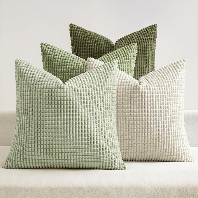 MIULEE Farmhouse Decorative Pillow Covers 20x20 Inch Set of 4 Light Green | Modern Natural Rustic Throw Pillows Neutral Warm Soft Corduroy Couch Pillowcases Home Decor for Sofa Living Room Bed