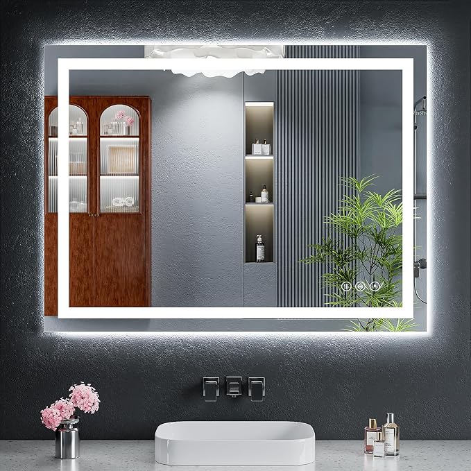 40"x32" LED Bathroom Mirror with Lights, Backlit + Front Lit with CRI>90, Lighted Mirror for Bathroom, Anti-Fog, Dimmable Brightness, 3 Colors, Memory Function, Shatterproof Tempered Glass