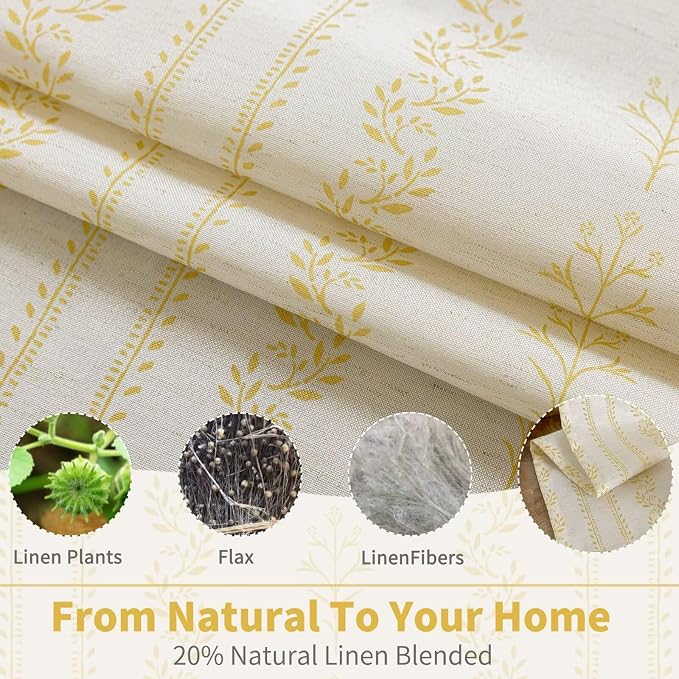 BGment Mustard Yellow Vintage Floral Linen Curtains for Farmhouse - Boho Curtains 72 Inch Long Light Filtering Window Drapes for Country Rustic Bedroom, Each 52 Inch Wide, 2 Panels Set