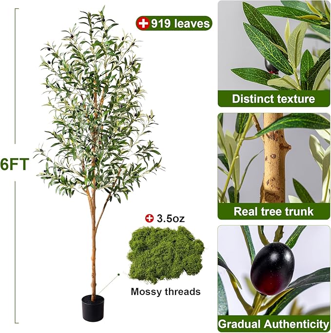 Tall Fake Olives Trees Large Artificial Olive Tree Indoor Outdoor Realistic Floor Plant Faux Flowers Plants for House Home Living Room Bedroom Office Front Porch Modern Farmhouse Boho Decor