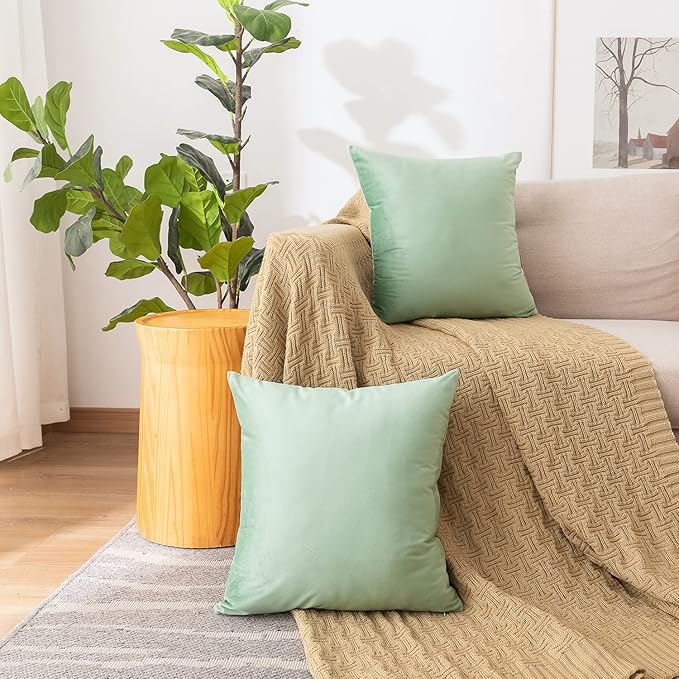 NiNi ALL Decorative Throw Pillow Covers Velvet 28x28 Inch Pack of 2 Sage Green Cushion Covers Soft for Couch Sofa Bedroom Living Room Outdoor
