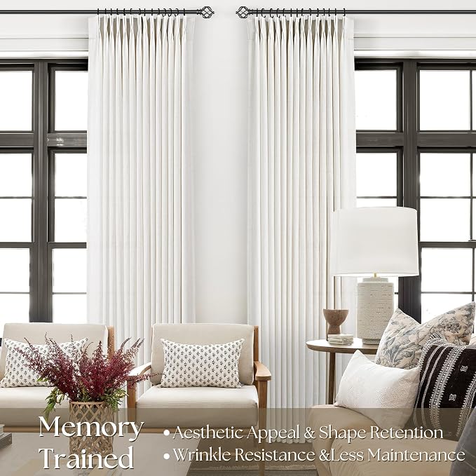 Natural Pinch Pleated Linen Curtains 144 Inch Length 2 Panels for Living Room Bedroom Textured Semi Sheer Drapes Pinch Pleat Rings Window Curtain 40x144
