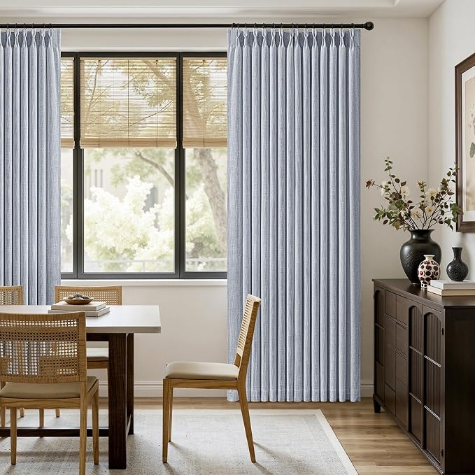 MIULEE Pinch Pleated Thick Linen Curtains 84 Inches Long 2 Panels for Living Room Bedroom, Linen Textured Memory Trained Drapes Pleat Back Tab Light Filtering Light Blue Window Curtains with Hooks