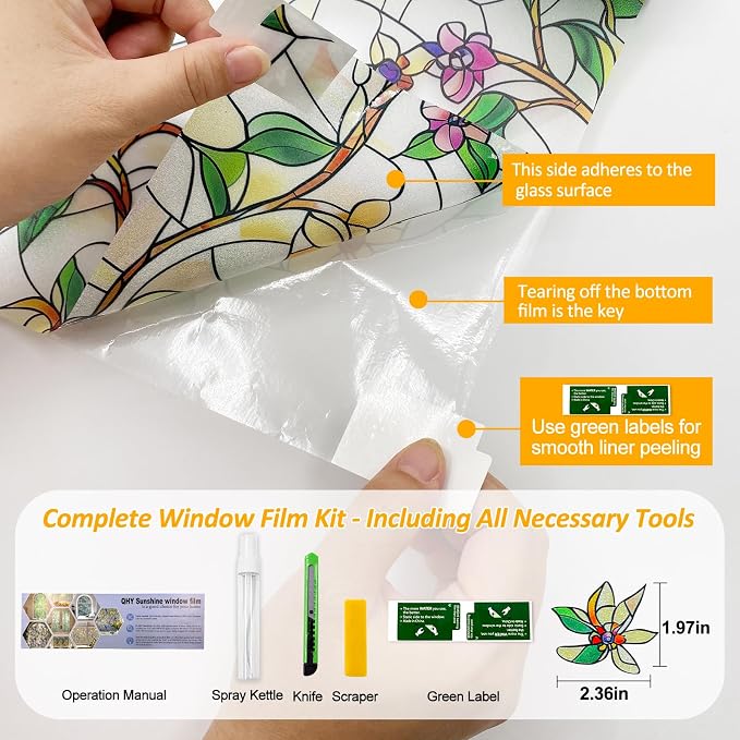 Window Privacy Film Stain Glass Window Film Rainbow Window Film Window clings Non-Adhesive Reusable Decorative for Room (Frosted Vine, 17.5 X 78.7 in)