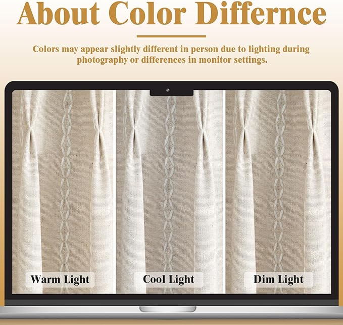 Pinch Pleated Look Blackout Curtains 84 Inch Length, 2 Panels Linen Textured Boho Neutral Drapes for Living Room Bedroom Farmhouse Vintage Rustic Window Curtains with Hooks