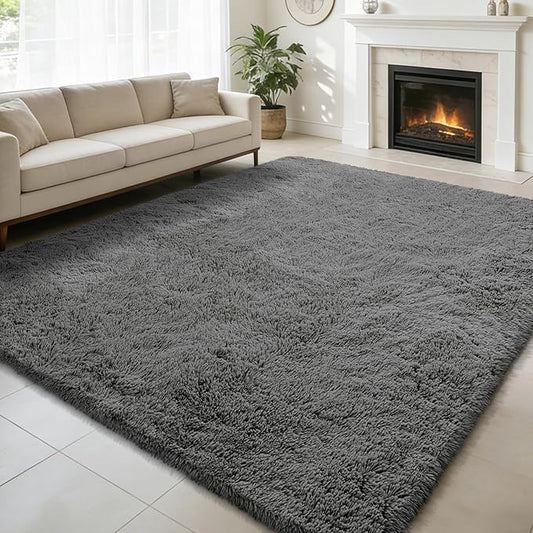 9x12 Fluffy Area Rugs for Living Room,Large Fuzzy Shag Area Rug for Bedroom,Deep Grey Soft Non-Shedding Indoor Plush Carpet for Kids Bedroom Nursery Home Decor