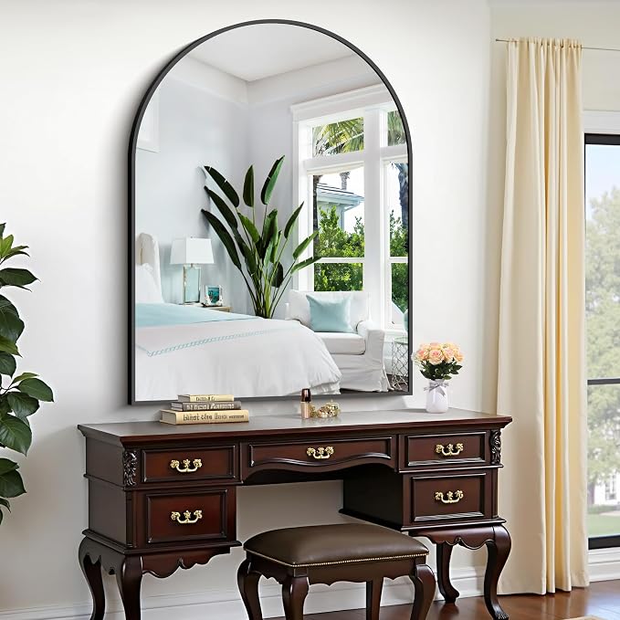 CIRCUMI Arched Wall Mirror, 36"x48" Black Arched Mirror with Tempered Glass, Metal Frame, Large Size for Bathroom, Living Room,Entryway,Over Sink, Arch Mirror for Decor,Shatterproof&Crystal-Clear