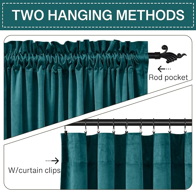 StangH Teal Velvet Curtains 84 inch for Living Room - Blackout Thermal Insulated Curtains Heat & Chill Insulated Energy Efficient Panels for French Door, 52 x 84 inches, 2 Panels